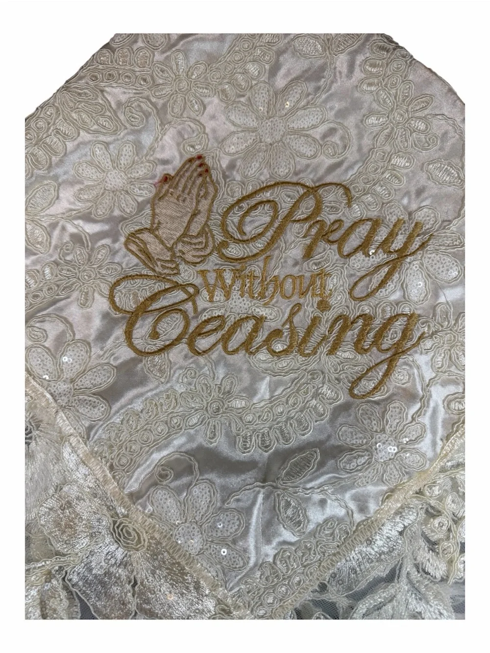 Elegant Handmade Embroidered Ivory Sequin Church Lap Scarf Ivory Sequin Lace